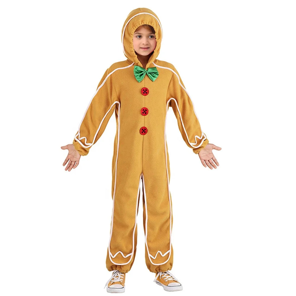 Xmas Gingerbread Man Hooded Outfit Jumpsuit Costume Kids Gingerbread Onesie Kids Christmas Outfit Boy Girl Cosplay