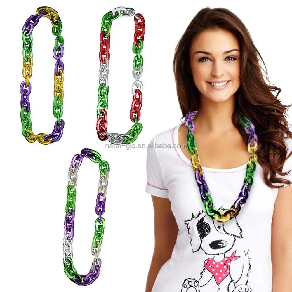 Wholesale Electroplated Non-Light up Plastic Hip Hop Style Chain Led Party Necklace for Mardi Gras Parties