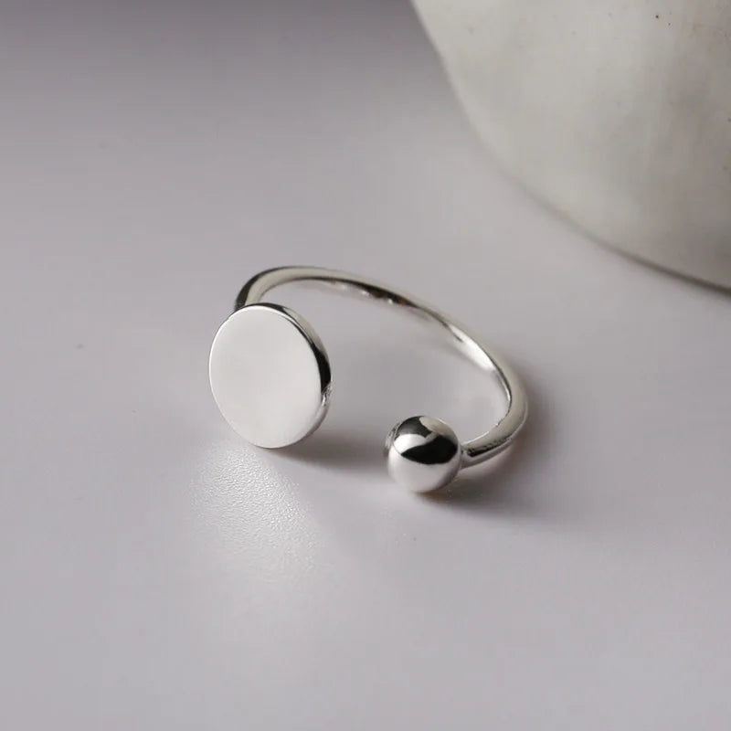 Geometric Round Disc Ball Rings for Women Birthday Gifts 925 Sterling Silver Jewelry