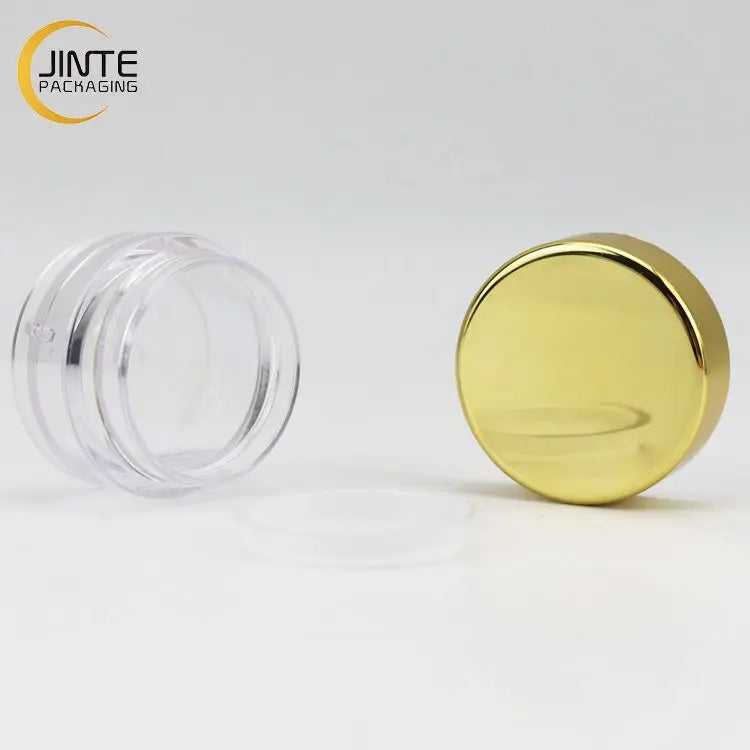 Wholesale Plastic Transparent Empty Mini PETG Food Grade Clear Jar with Gold Screw Lid 10ml Promotion Eye Cream Jars