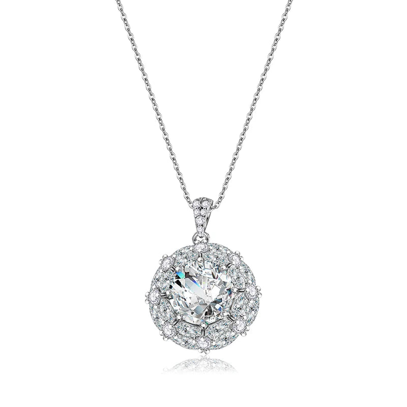 925 Sterling Silver Necklace with Stylish Big Diamond & 3CT round Cut Moissanite Pendant on Link Chain