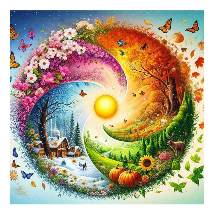 Ever Moment Landscape Diamond Painting Four Seasons Spring Summer Autumn Winter AB Kits Fairy Dust Diamond Art Mosaic ASF2852