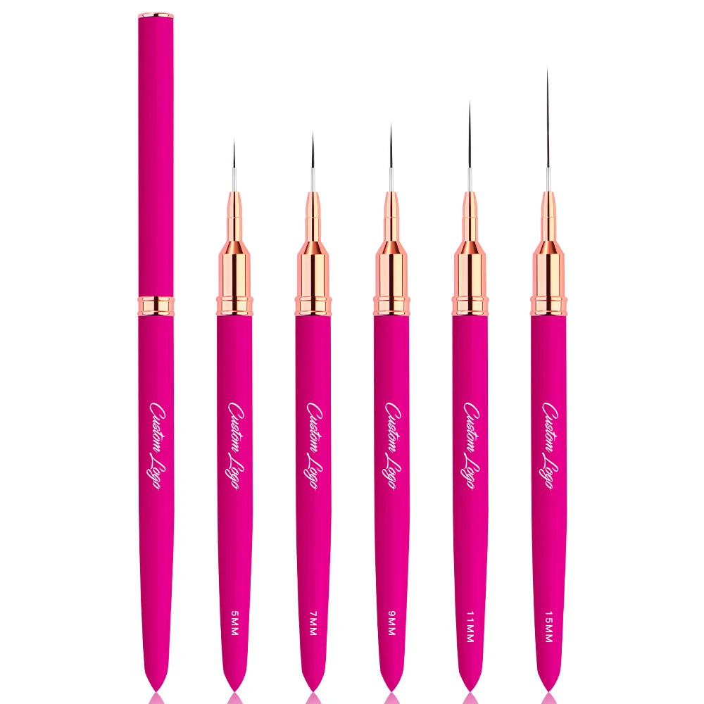 USA Nail Salon Preferred  Extra Thin Nail Art Liner Brush 5/7/9/11/15/20/25MM Hot Pink Long Fine Line Nail Art Brushes 5PCS