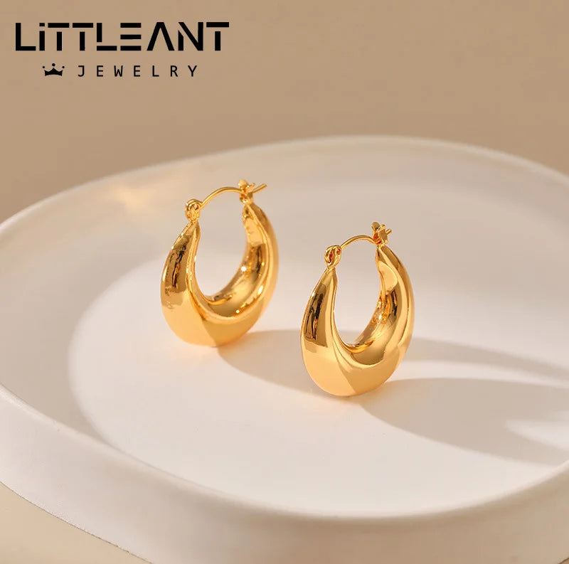 Little Ant Jewelry Big Hoop Earrings Brass 18k Gold Plated Croissant Earrings for Women