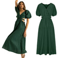 Fashion Custom Lady Breathable Chiffon Ruffle Short Trumpet Sleeve Dress A-Line Pleated Maxi Dress Hollow Waist Dress Summer