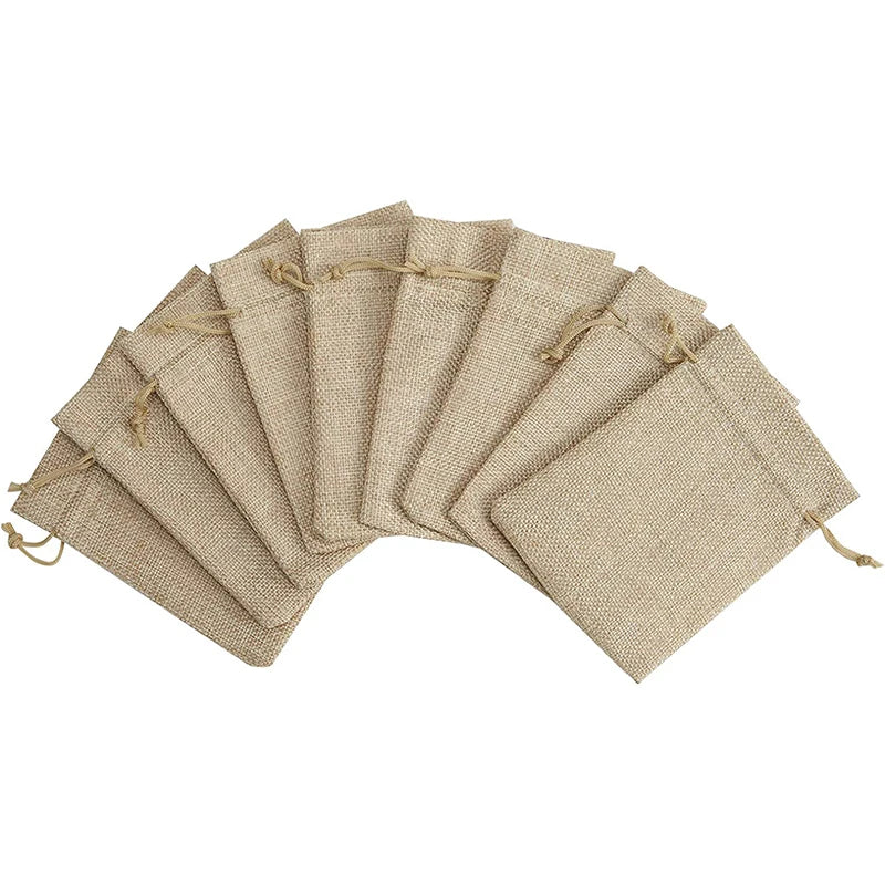 20Pcs Natural 4*6Inch Linen Burlap Drawstring Gift Bags Recyclable Wedding Favors Party DIY Packaging Printing Products One Pack