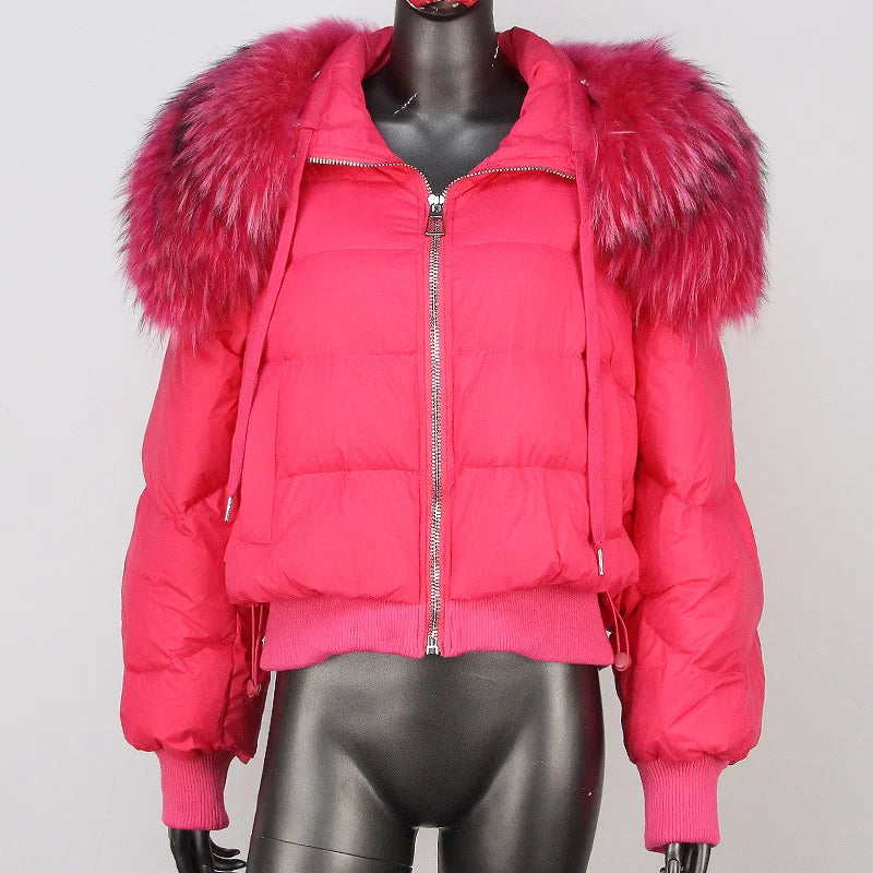 2024 New Winter Women Jacket Short Big Fur Collar Duck Down Jacket Casual Loose Lightweight Warm Fur Down Jacket for Women I