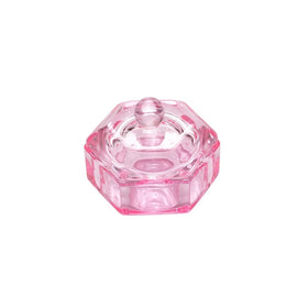 1pcs Hexagonal Crystal Glass Liquid Power Nail Cup Dappen Dish Clear Pink Lid Bowl Cup Container Holder Nail Art Tools Equipment