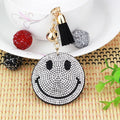 Wholesale Promotional Gift Fashion Tassel Womens Bag Pendant Korean Flannel Bling Rhinestone Smile Face Keychain