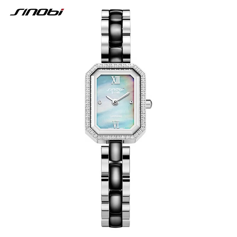 Sinobi Stainless Steel Case Ceramic Band Luxury Bracelet Watches Ronda Movement Sapphire Glass Charming 2024 Gifts Box