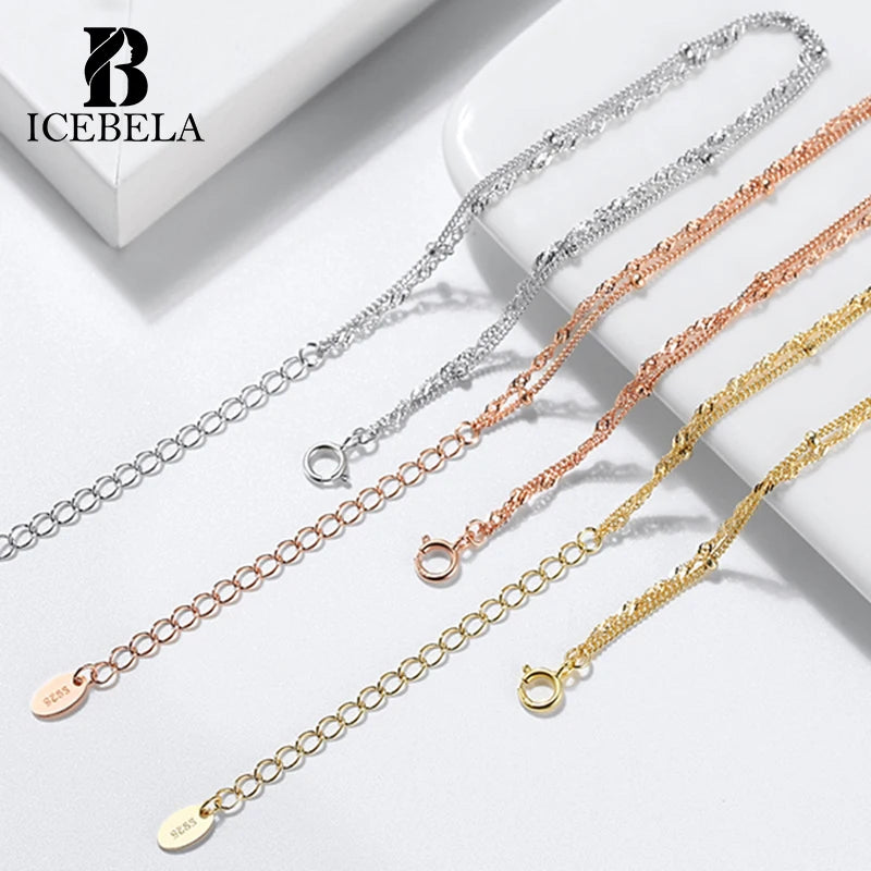 ICEBELA FIne Jewelry Water Ware With Satellite Chain Bracelet 925 Sterling Silver Brazalete Layered Chain Bracelet Women