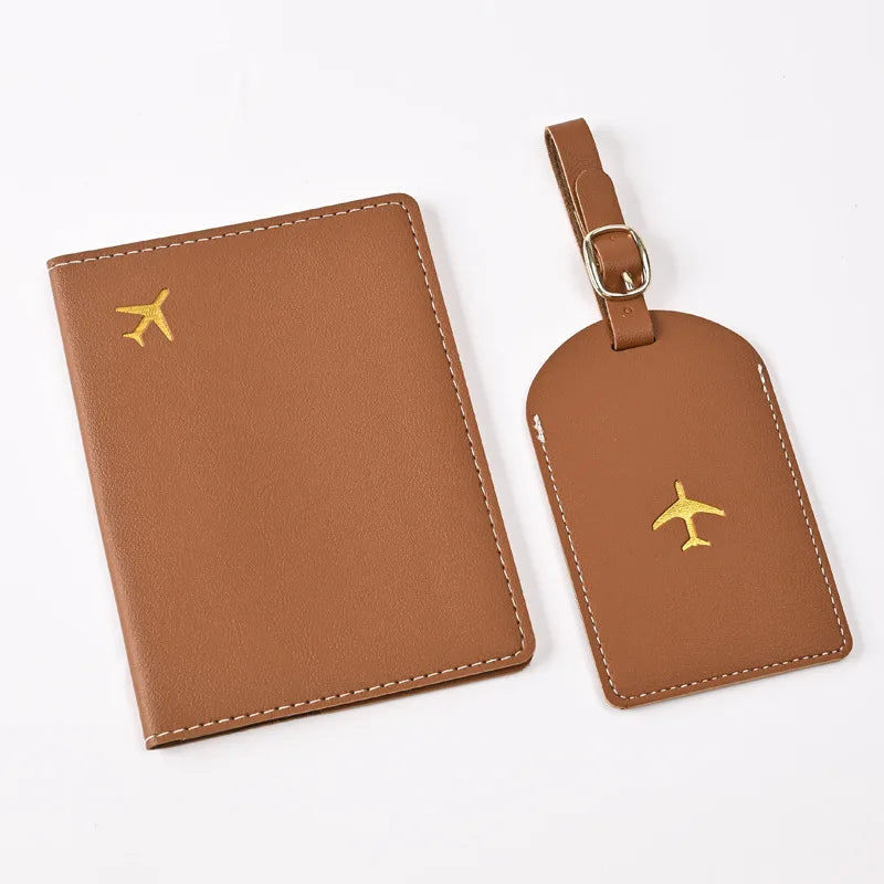 Travel Document case Passport Cover Brown Trip Wallet Passport Holder Set Pu Leather Passport Holder Wallet with clear Window