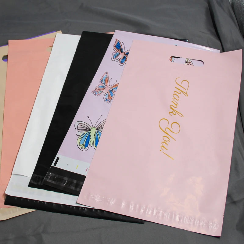 Custom Logo Printed Pink Poly Mailers 10x13 Courier Shipping Package Postage Bags for Socks Shoes Fur