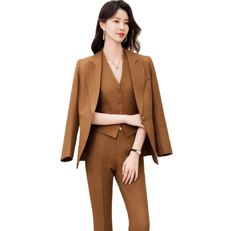 S-4XL Elegant Professional Women's Suit Red Western-Style Three-Piece Set Fashionable Spring Autumn Seasonal Business Attire