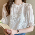 0122# Summer Women Blouse Short Sleeve Embroidery Lace Chiffon Shirt Women Blouses Femme Blusas Mujer De Moda