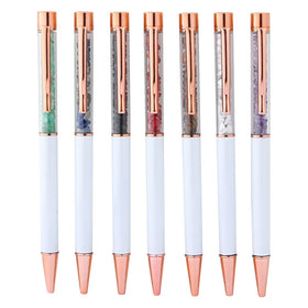 School Supplies 1.0mm Crushed Healing Crystal Filled Quartz Amethyst Tumbled Stone Metal Ball Pen Bufan Brand Black/Blue Ink