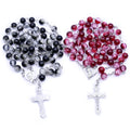 Marble 8mm Multi Color Glass Beads Rosary Necklace Miraculous Catholic Medal Cross Cruxifix Charm Religious Jewelry