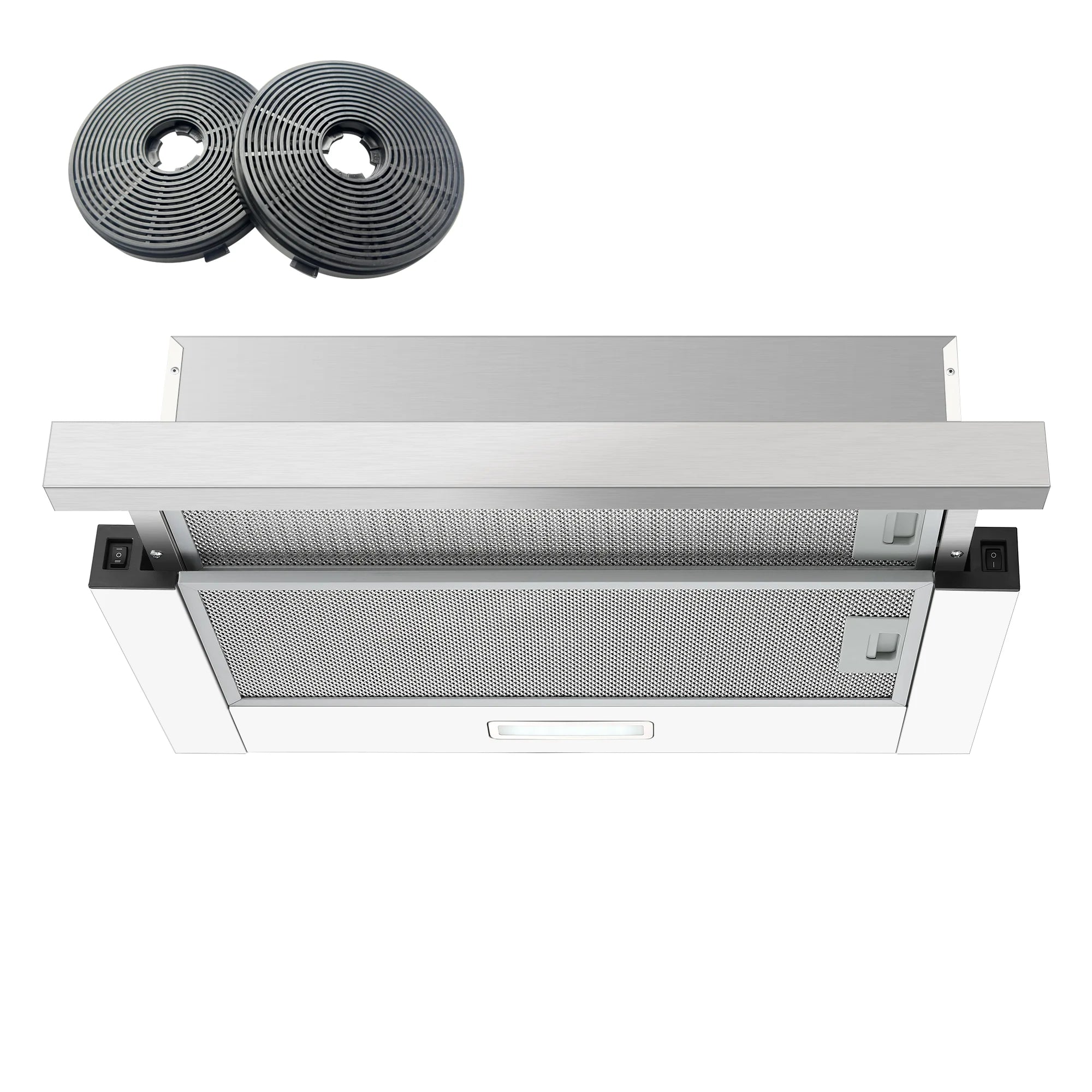 KICHPOWER 60cm Range Hood Built-in Extractor with Recirculation/Ducted Modes 12 M³/min Carbon Filter LED Lighting