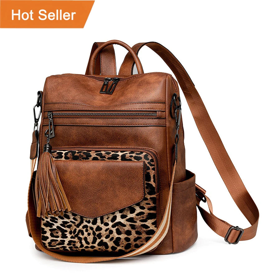 European and American Retro  PU Backpack for Winter Double Color Tassel with Zipper Closure Senior Sense New Design