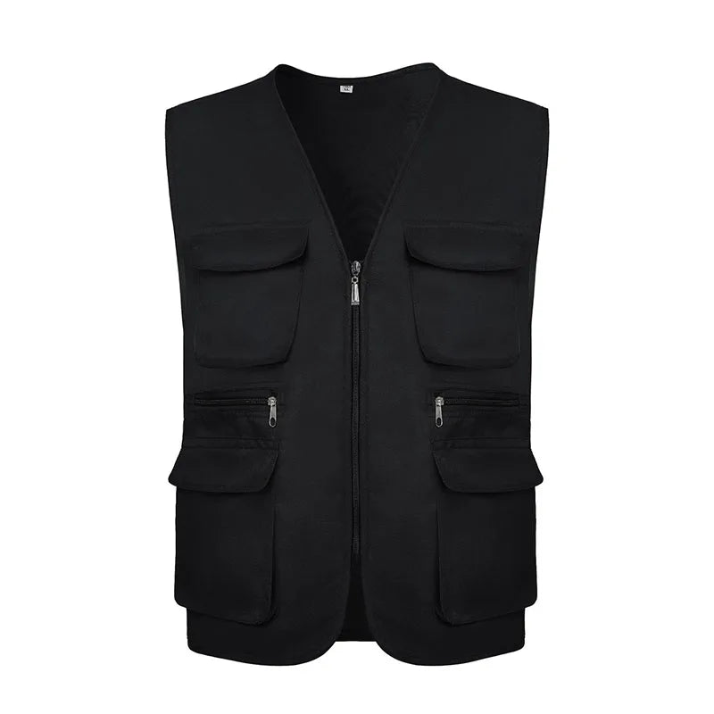 RNSHANGER New Breathable Multi Pocket Zipper Men Vests Custom Logo Work Clothes Men's Sleeveless Workwear Uniform Vest