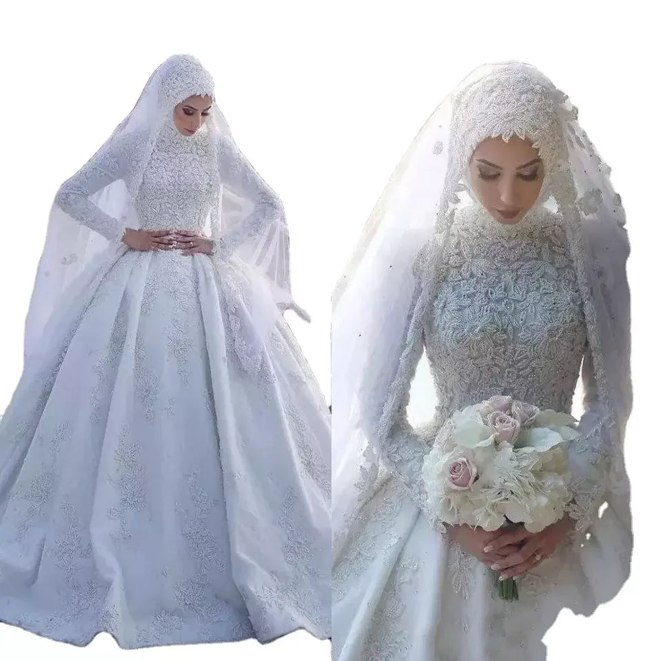 S1232Q 2025New High-neck Bride Wedding High-end Lace Long-sleeved Custom High-quality Wedding Dress