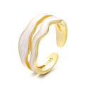 New Trendy 18K Gold Plated Hollowed Geometric S925 Sterling Silver Hollow Double Layer Enamel Ring
