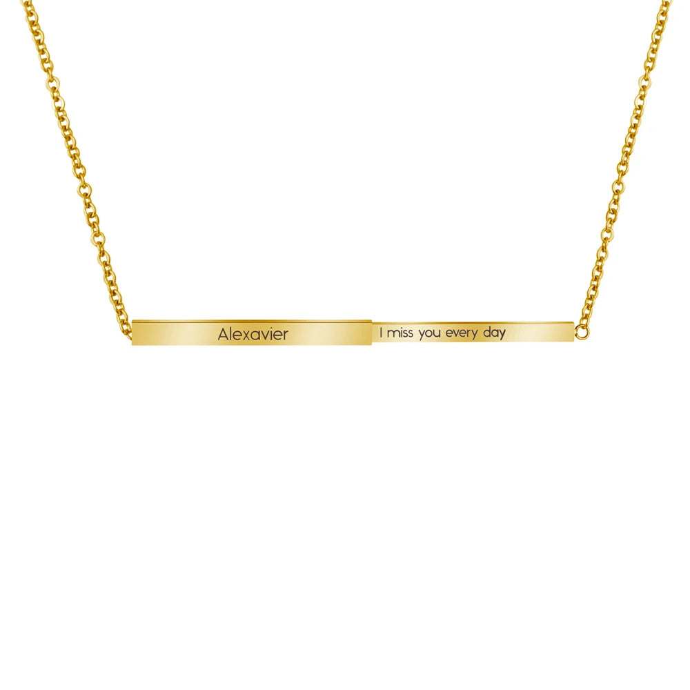 Customized Engraved Pillow Talk on Double Layer Bar Pendant Name Necklace for Friends or Lover