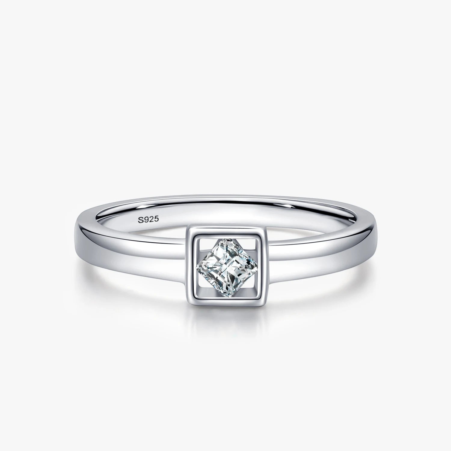 Ailmay Dazzling Clear Zircon Real 925 Sterling Silver Square Finger Ring for Women Minimalist Fine Jewelry New Style