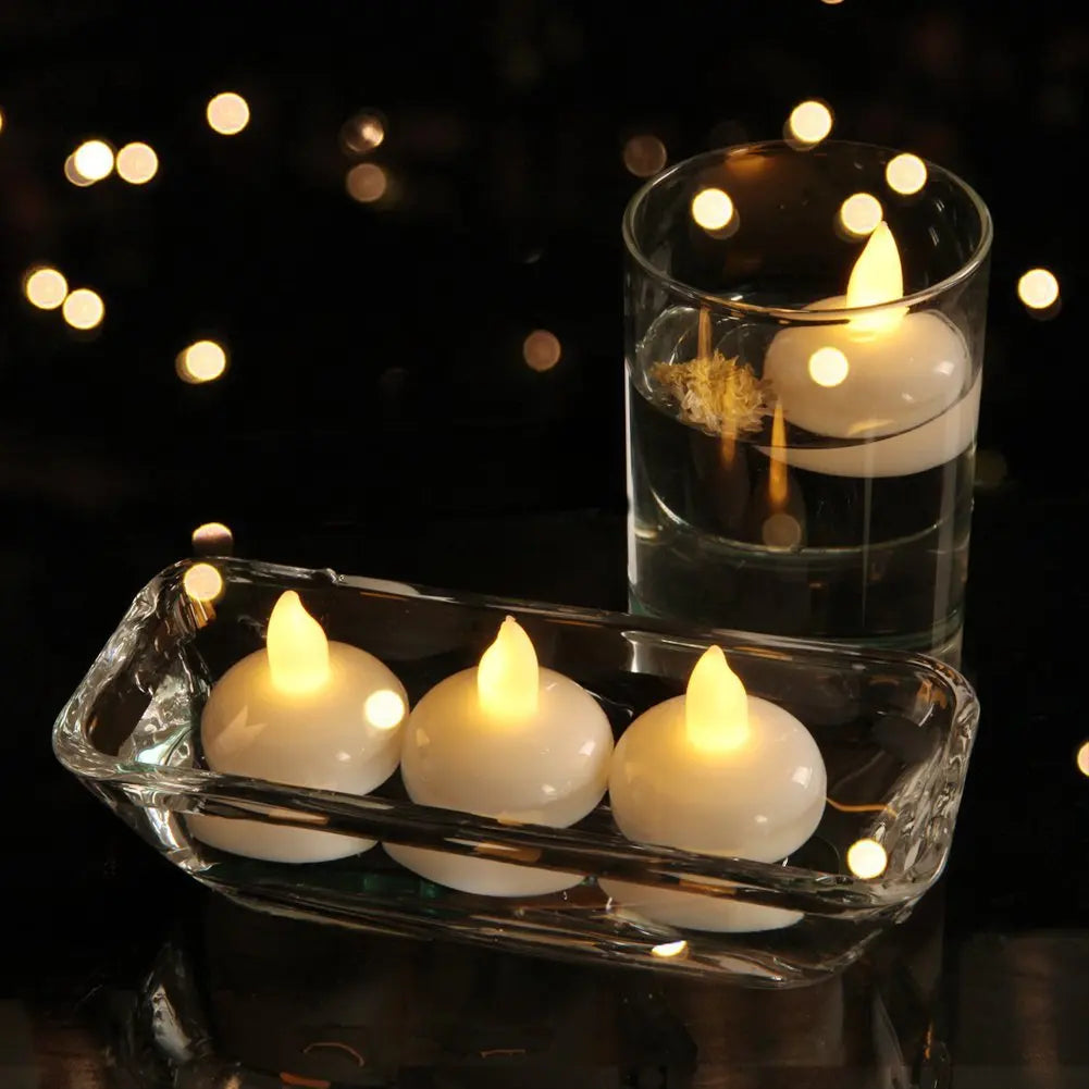 Waterproof Flickering Tealight Warm White Led Candles for Pool SPA Flameless Floating Candle Wedding Party Dinner Decor