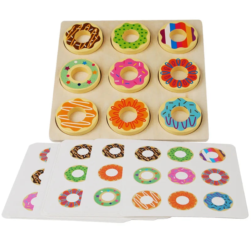 Wooden Toys Montessori  Donut Colorful Cognitive Game Matching  Educational Toy Sorting Game for Kids