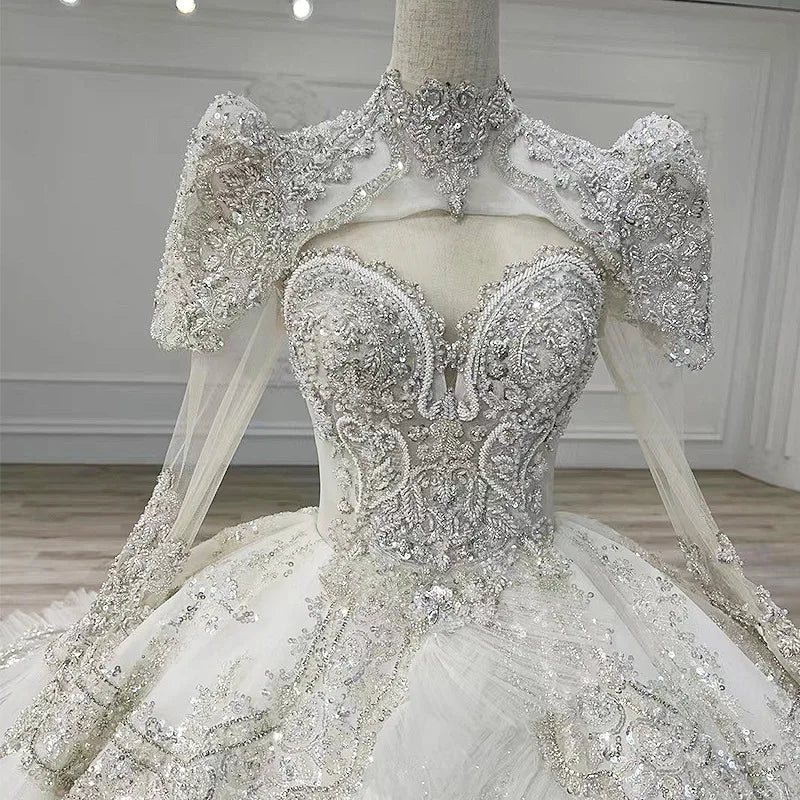 S0125H Luxury New Design Beautiful Ball GownTemperament Heavy Industry Diamond Standing Shoulder Princess Bridal Wedding Dress