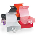 Custom Logo Printed Flat Kraft Cardboard Packaging for Clothing Cosmetics & Shoes Magnetic Folding Gift Box with Ribbon
