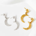 Women Crescent Stainless Steel Zircon Beads Charm Half Moon Shaped Dangle Drop Earring Jewelry