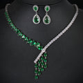 2022 New Arrival Wedding Accessories Jewelry Bridal Jewelry Set Tassel Emerald Zircon Necklace Earrings Set for Women