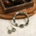 New Bohemian Style Simple Unisex Jewelry Multi-colored Natural Flat Stone  Beads Elastic Bracelet Natural Stone Drop Earrings