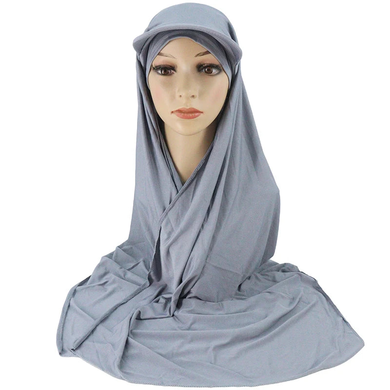 New Fashionable Islamic Cap Wear Muslim Women Plain Shawl Instant Hijab With Baseball Cap Jersey