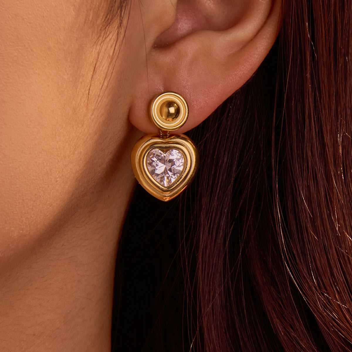 Valentine's Day Gifts Jewelry White Zircon Heart Drop Earrings Gold Plated Stainless Steel Earrings Fashion  Jewelry for Women