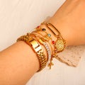 Fashion Women UK King Buckle Link Chain Charm 18K Gold Crystal Minimalist Variety Charm Stainless Steel Bracelet Jewelry