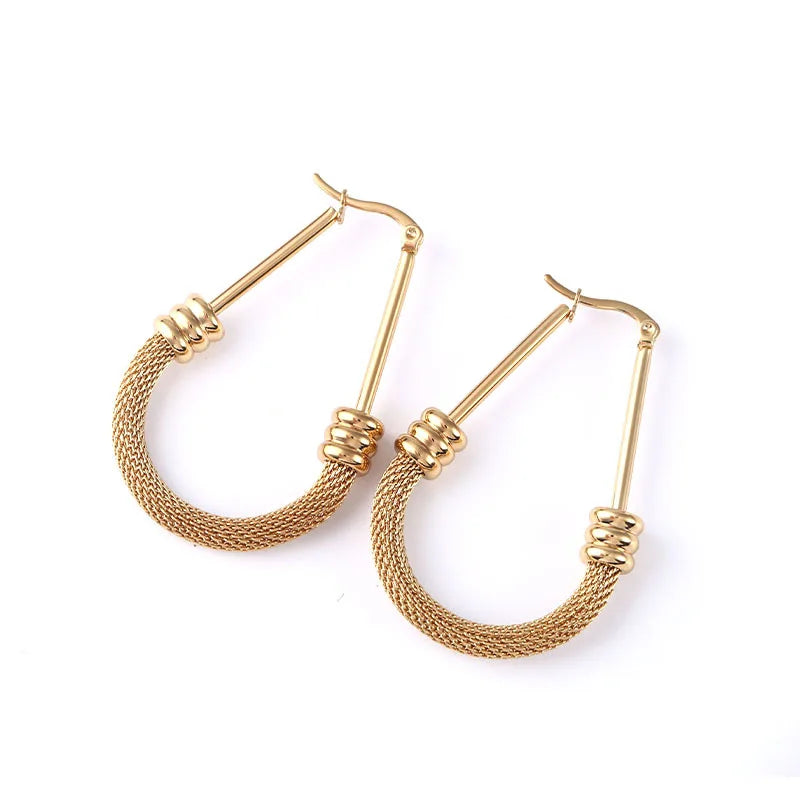 Hot Sale Stainless Steel Fancy Hoop Jewelry Gold Earring Spring U Clip on Earrings Hollow Water Drop Earrings for Woman