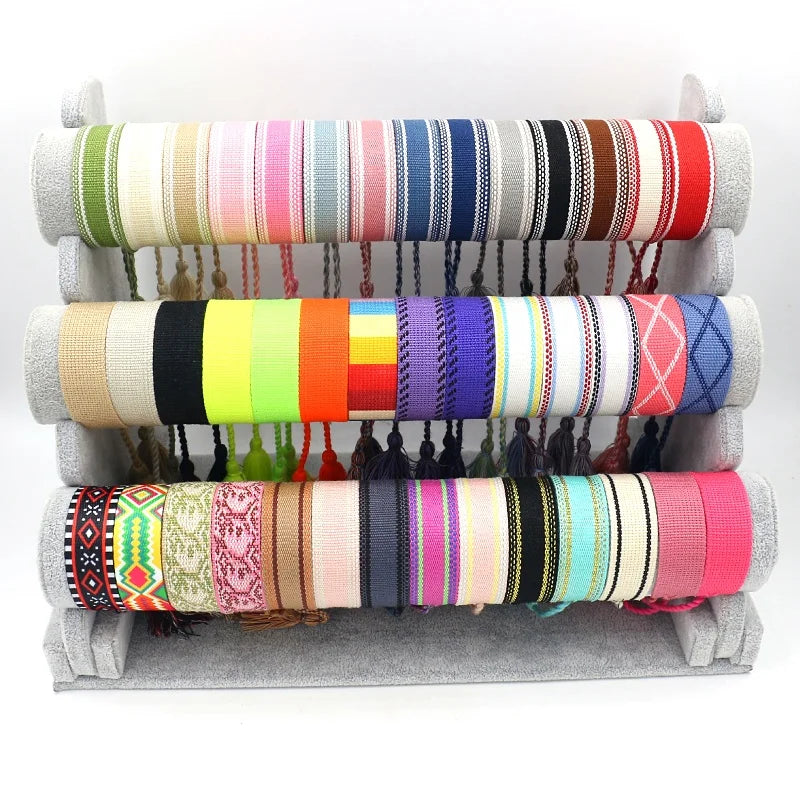 310 Colors Optional Blank Polyester Webbing Tassel Bracelet Embroidery Wrist Band Ethnic Custom Text Hand Woven Bracelets