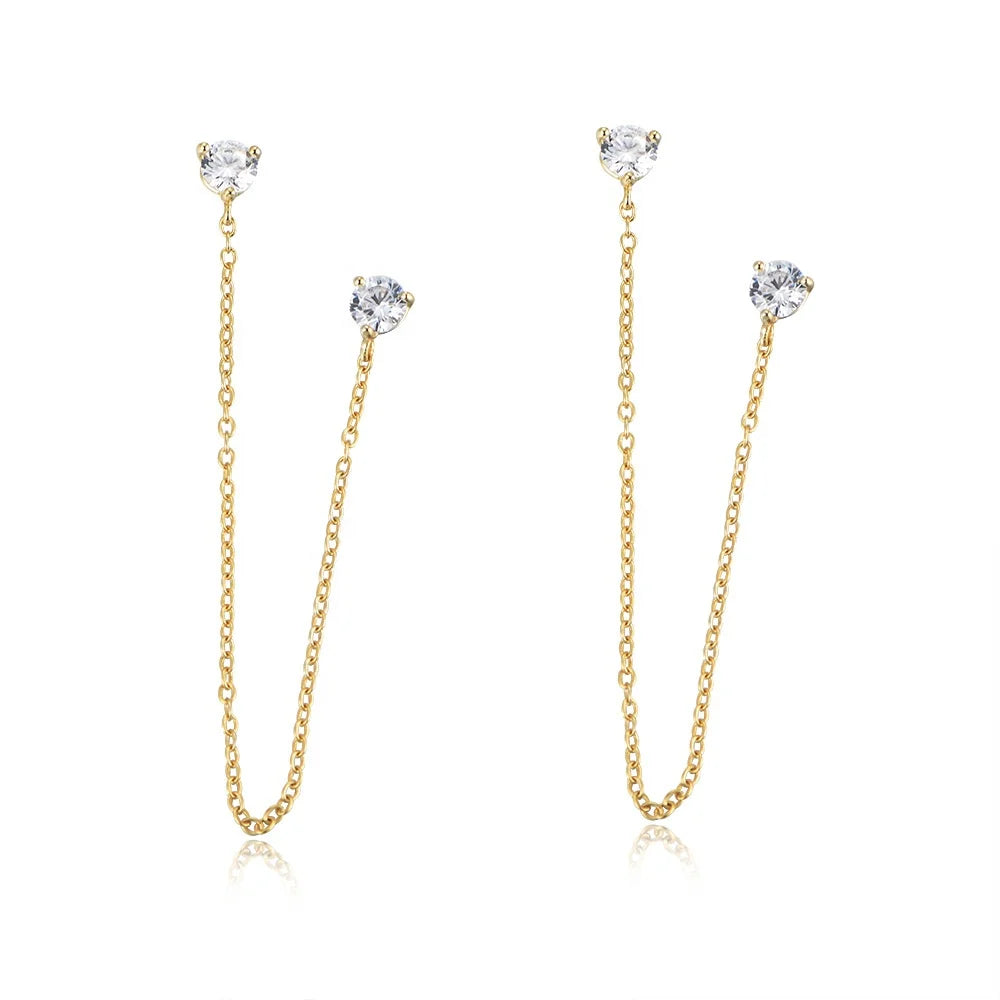New Arrival Special Design 14k Gold Plated 925 Sterling Silver Zirconia Chain Earrings