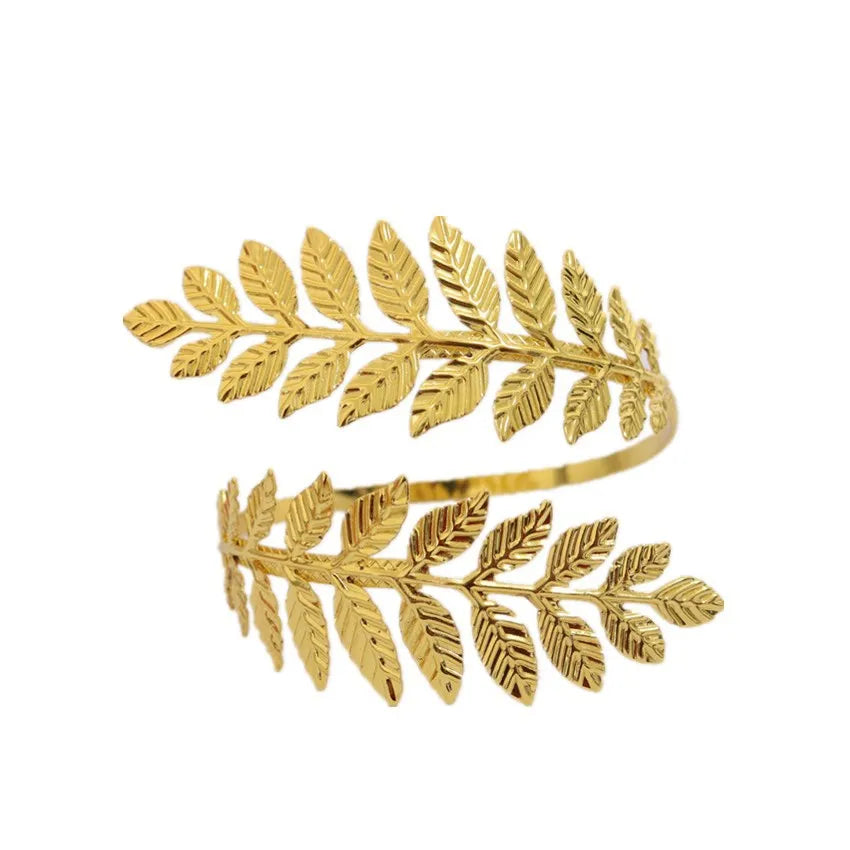 Best Sale Greek Roman Laurel Leaf Arm Bracelet Adjustable Open Arm Cuff Swirl Upper Armband Bridal Armlet for Women