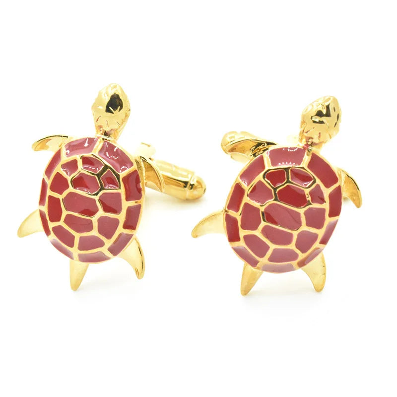 Wholesale Premium Red Tortoise Gold Plated Cuff Links Custom Cute Funny Animal Turtle Wedding Party Suit Shirt Novelty Cufflinks