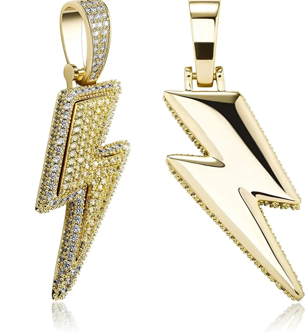 DUYIZHAO Hip Hop Pendant Iced Out CZ Lightning Pendant Hip Hop Brass Micro Inlaid Zircon Jewelry With 3mm 24inches Rope Chain