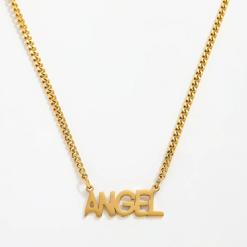 Joolim Jewelry Rope Chain Angel Letter Pendant Necklace Trendy Jewelry New Stainless Steel Necklaces 18K Gold Plated Women's