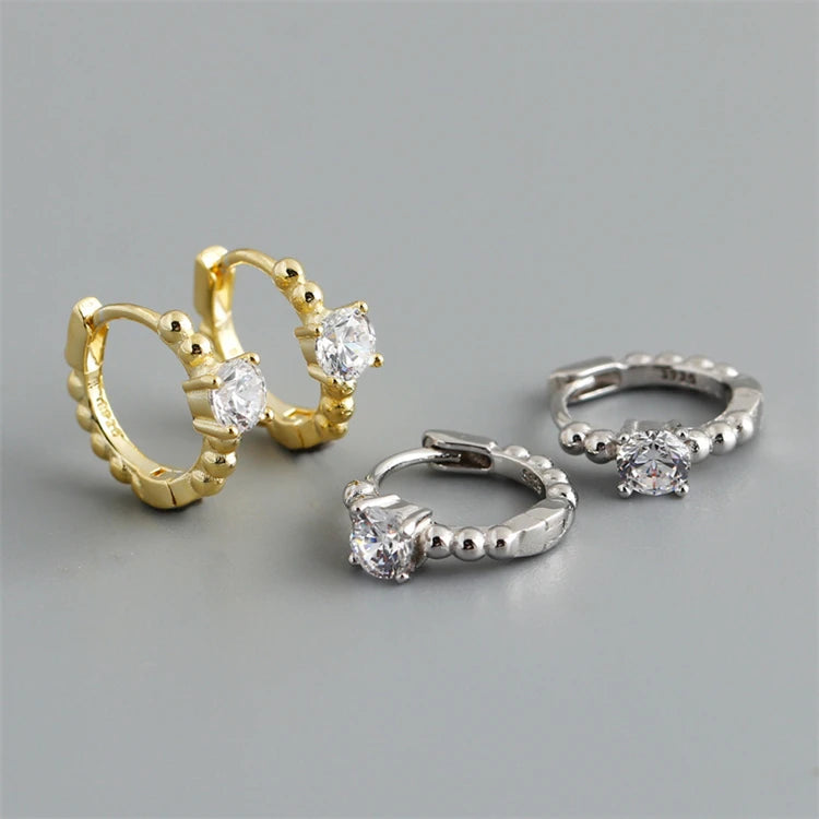 Exquisite Geometric CZ Diamond Round 18k Gold 925 Sterling Silver Simple Huggie Hoop Earrings for Women