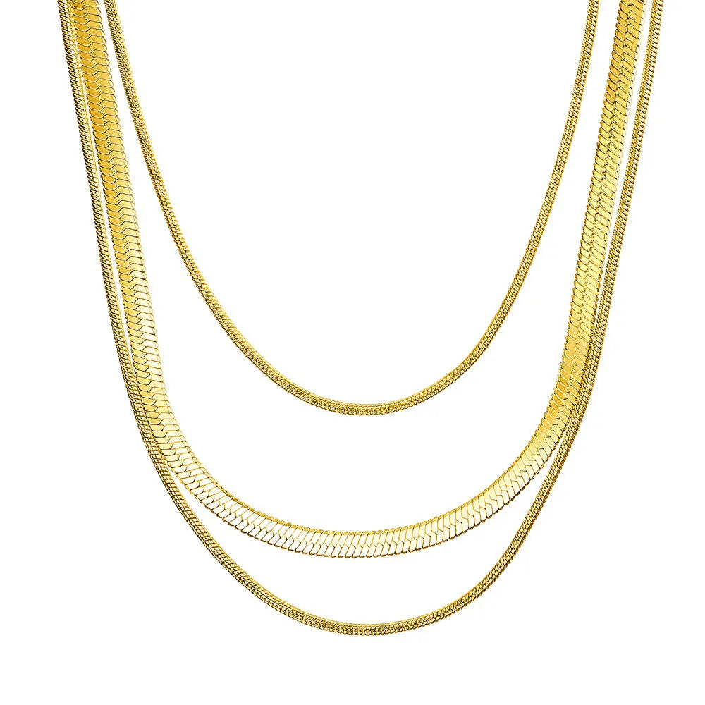 Fashion 18k Gold Plated Stainless Steel Multi-layer Snake Chain Choker Necklace