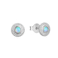 Simple Style Fashion 925 Sterling Silver Round Shape Rhodium Plating Halo Opal Earrings