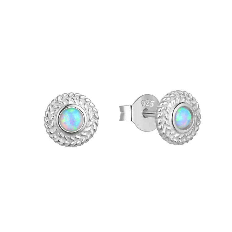 Simple Style Fashion 925 Sterling Silver Round Shape Rhodium Plating Halo Opal Earrings