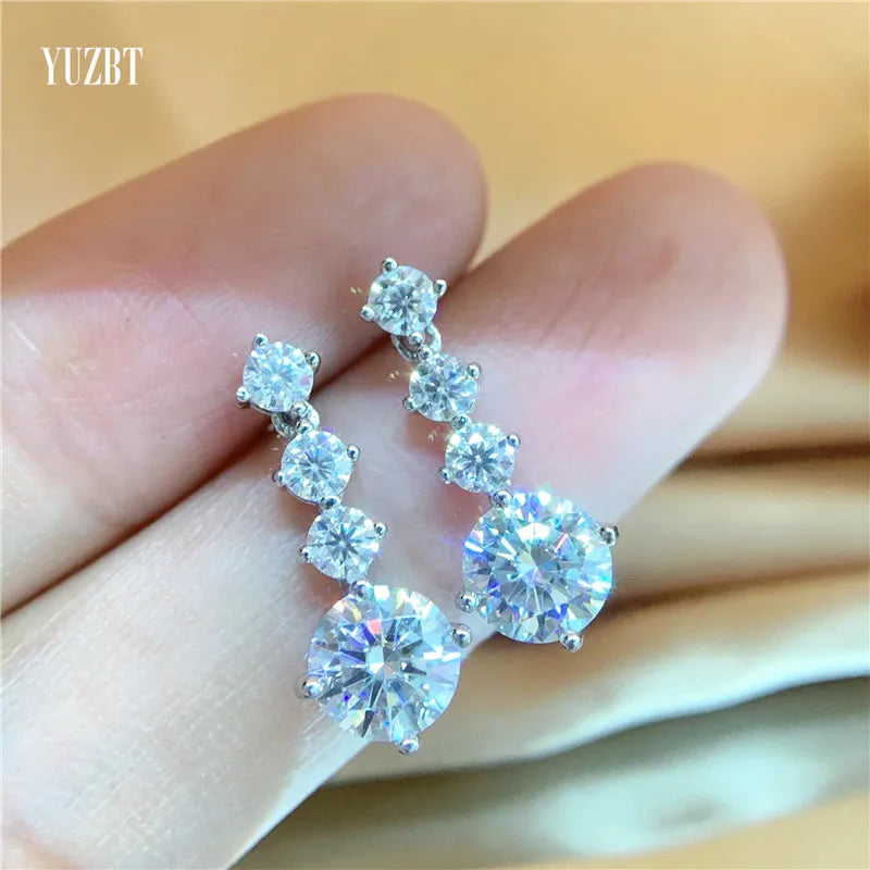 Silver 925 Original Total 2.6 Ct Round Brilliant Cut Diamond Test Past D Color Moissanite Wedding Drop Earrings Fine Jewelry